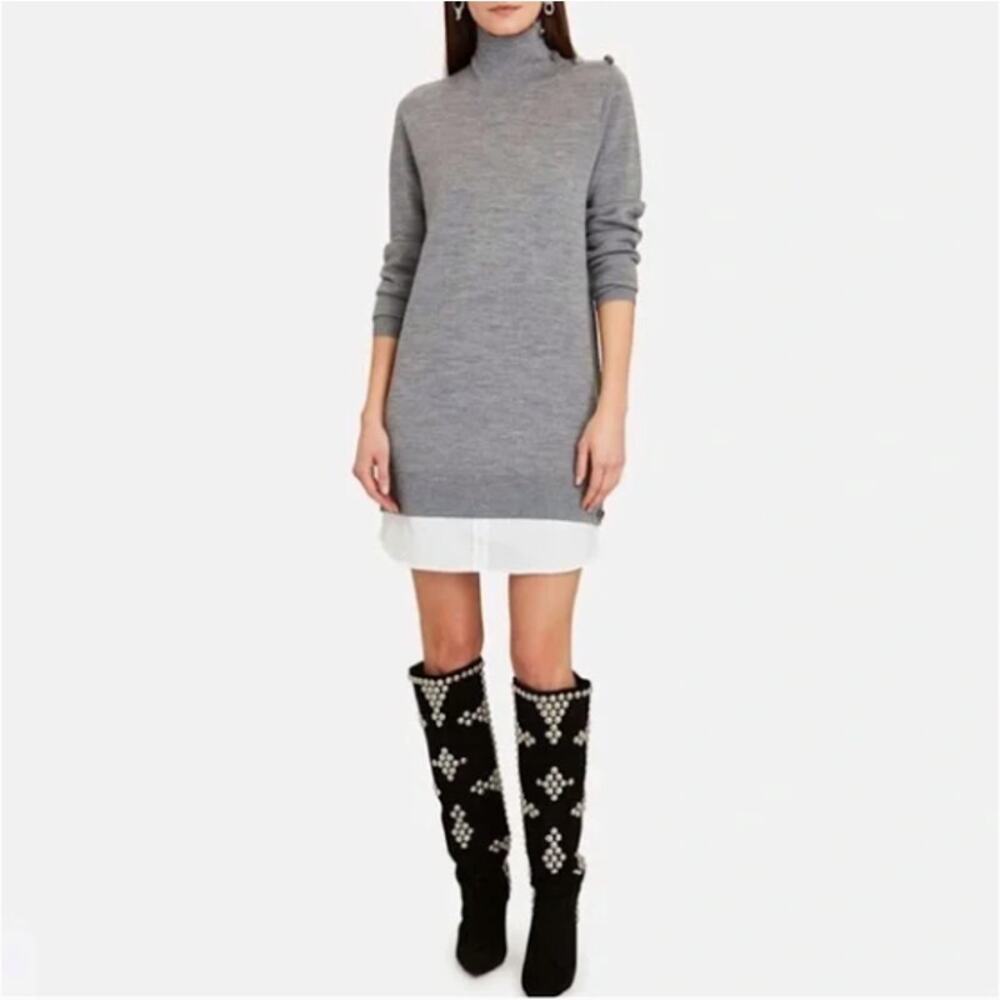 Veronica Beard Soval Layered Mixed Media Merino Wool Turtleneck Sweater Dress XS